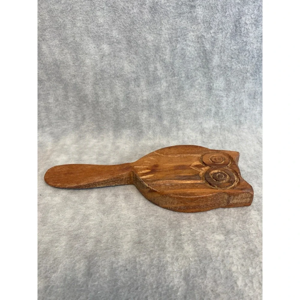 Hand Carved Wooden Owl Spreader‎ Kitchen Utensil Decor Collectible Folk Art